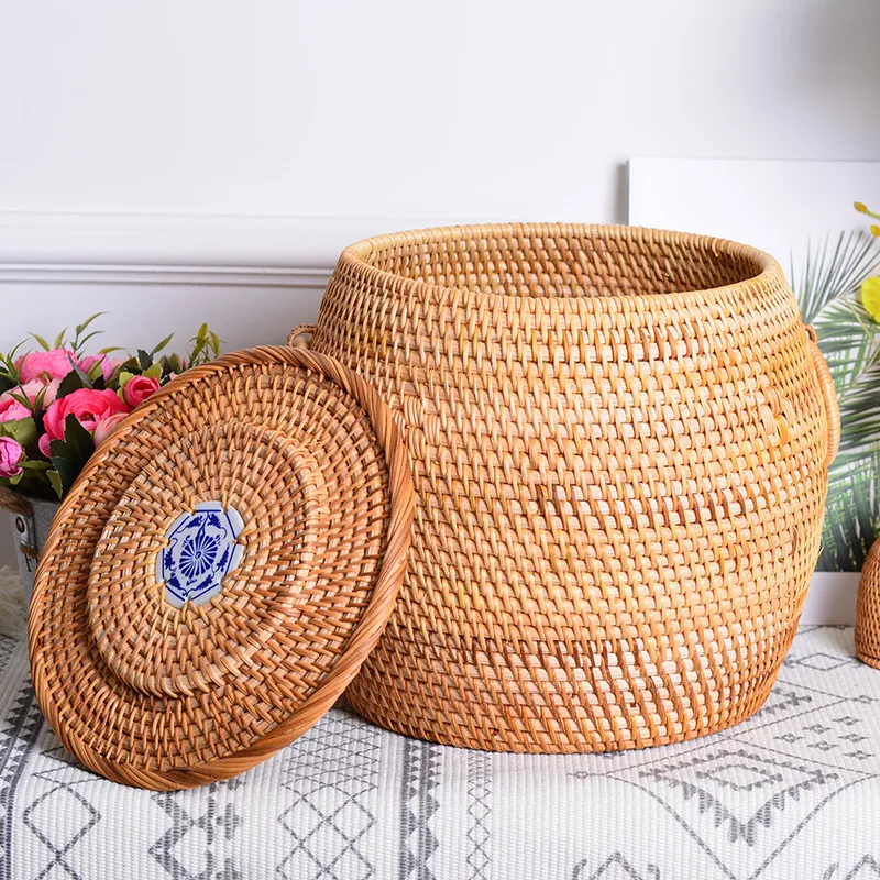 

MiFuny Hand-woven Storage Basket Rattan Weave Modern Style Household Desktop Decoration Multi-function Storage Finishing Device