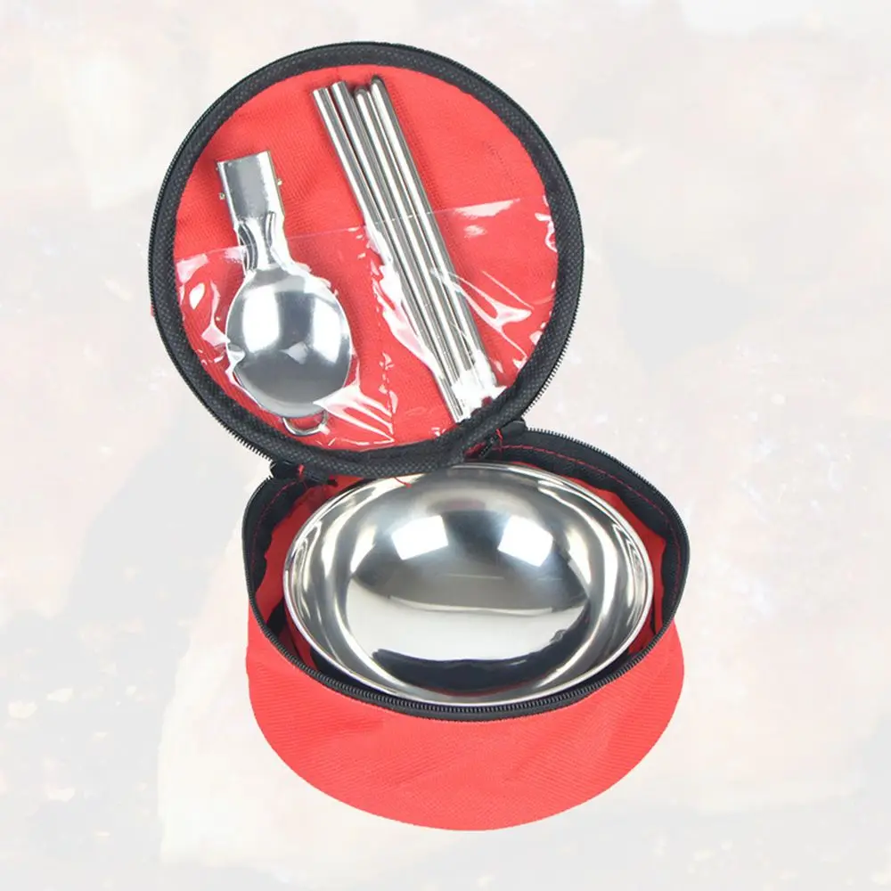 

Picnic Camping Stainless Steel Outdoor With Storage Bag Spoon Chopsticks Tableware Set Cutlery Bowl