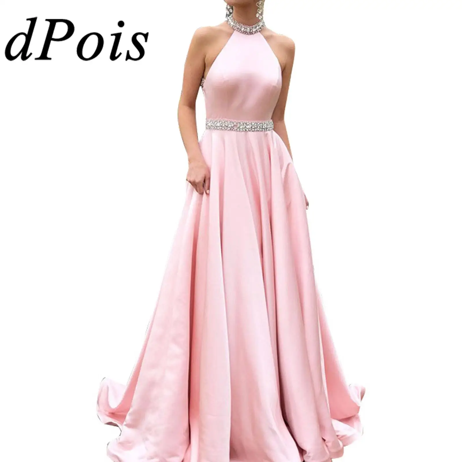 

Женское платье подружки невесты с бусинами, без рукавов, с открытой спиной и высокой талией, женское платье макси, свадебные платья для выпускного вечера