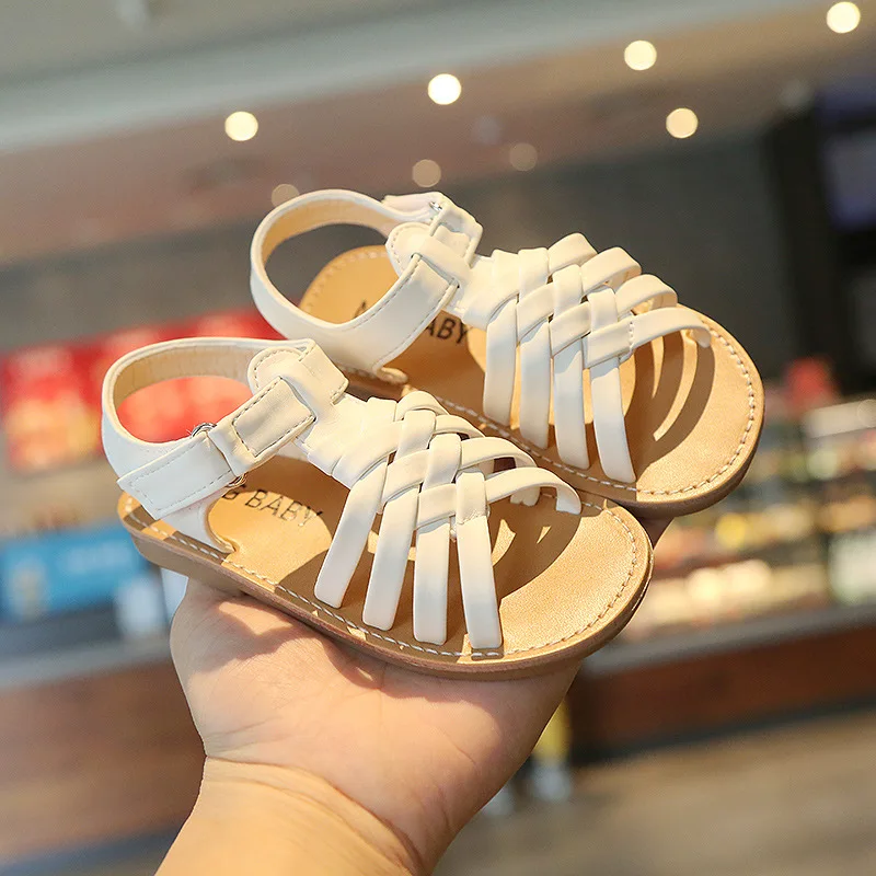 

2022 Summer Kids Sandals Weave Casual Shoes Strap Beach Shoes Leather Girls Princess Shoes Soft Baby Children Toddlers