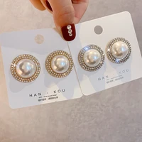 goldsilver color round imitation pearls stud earrings for woman luxury crystal earrings female beads earring