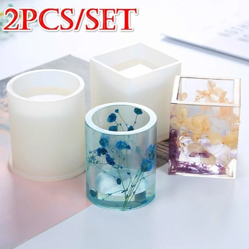 2pcs/set New Transparent Silicone Mould Dried Flower Resin Decorative Craft DIY Storage Pen Holder Mold  Resin Molds for Jewelry