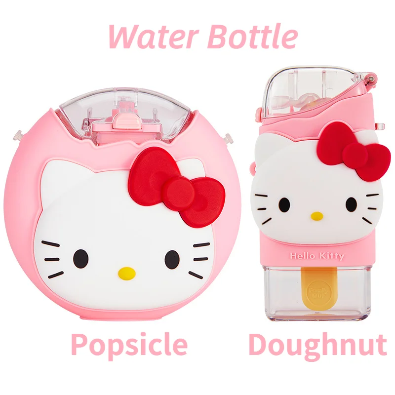 Sanrio Hello Kitty Straw Lid Water Cup Popsicle Doughnut Drinking Bottle Creative Cartoon Baby Feeding Portable Children's Cups