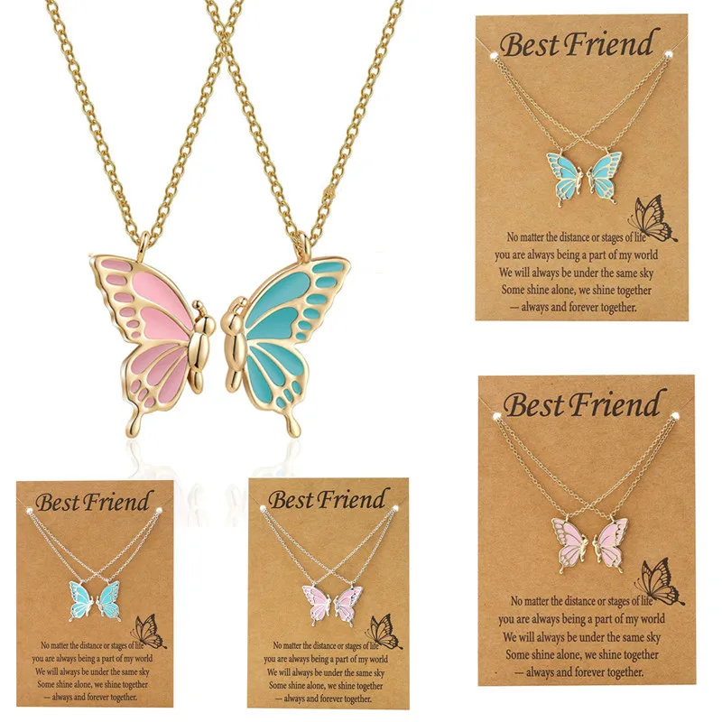 

2pcs/set Couple Butterfly Necklaces for Women Bestfriend BFF Sister Friendship Distance Pendant Necklace Fashion Jewelry