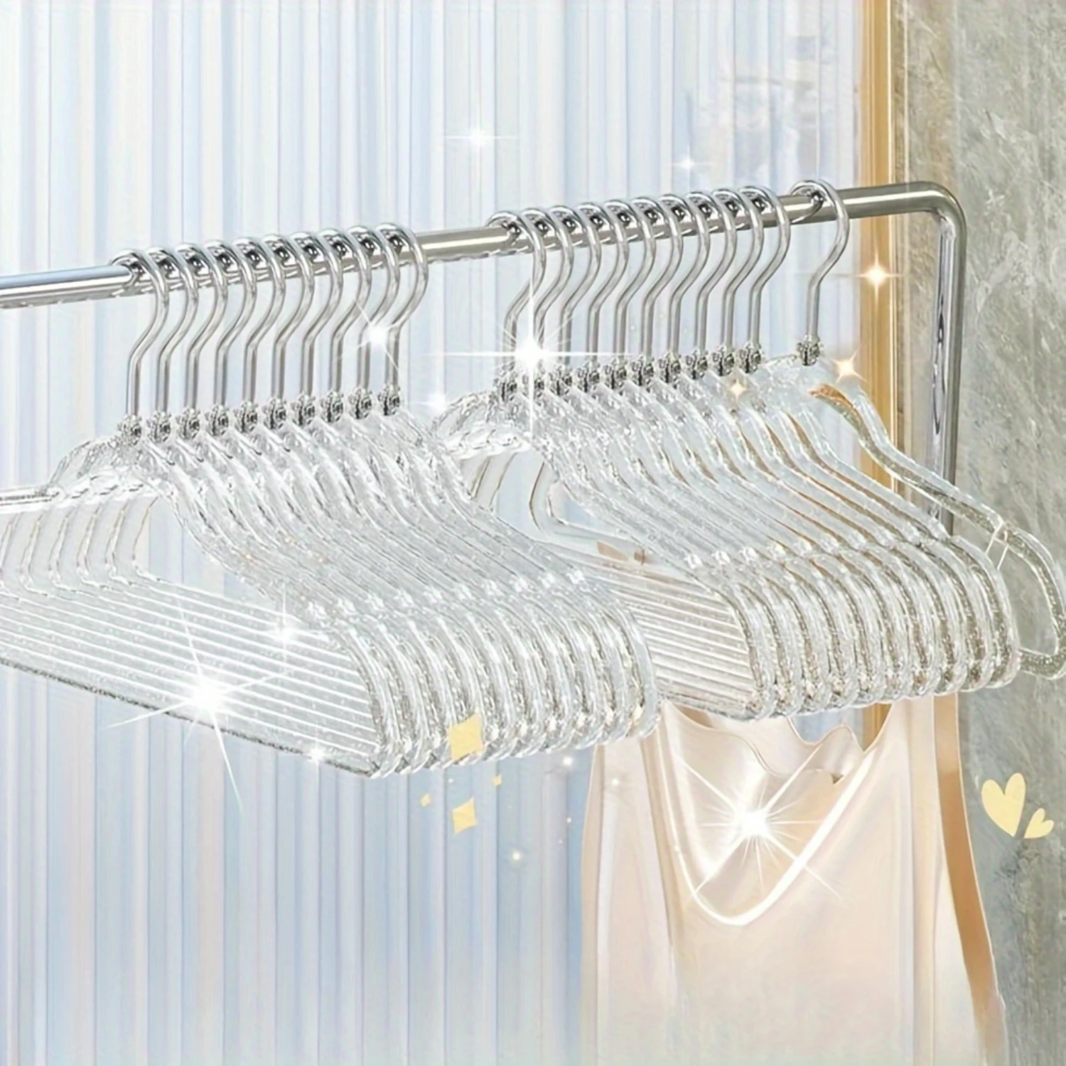 10pcs Premium Crystal Clear Plastic Glitter Hangers - Non-Marking Non-Slip Thickened and Traceless Space-Saving Closet Orga