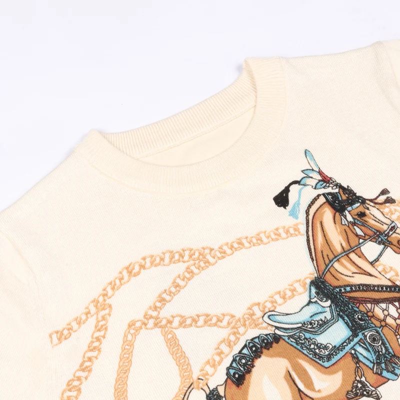 Женский винтажный свитер с принтом H Horse повседневный трикотажный пуловер топ для