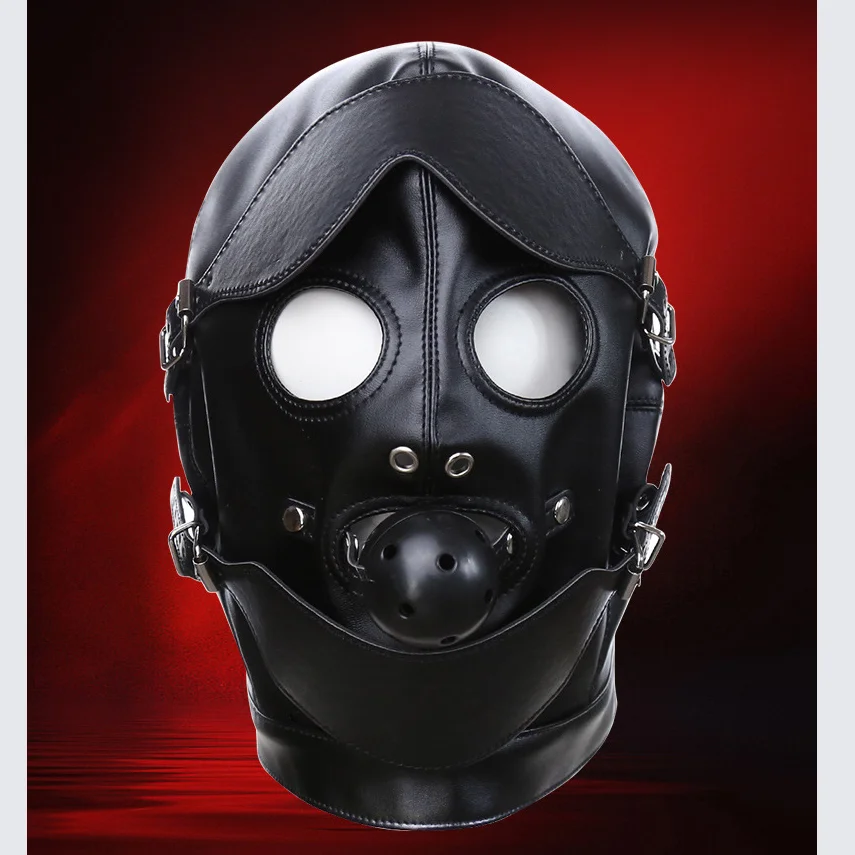 VaHppy головной убор кляп маска для глаз черный ПУ БДСМ бондаж товары взрослых игры