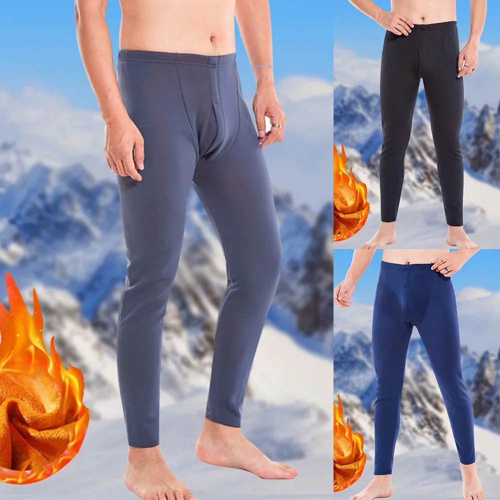 

Men's Warm Fleece Lined Elastic Solid Color Bottoms Thermal Long Johns Legging Underwear Winter Autumn Home Pants Sleepwear