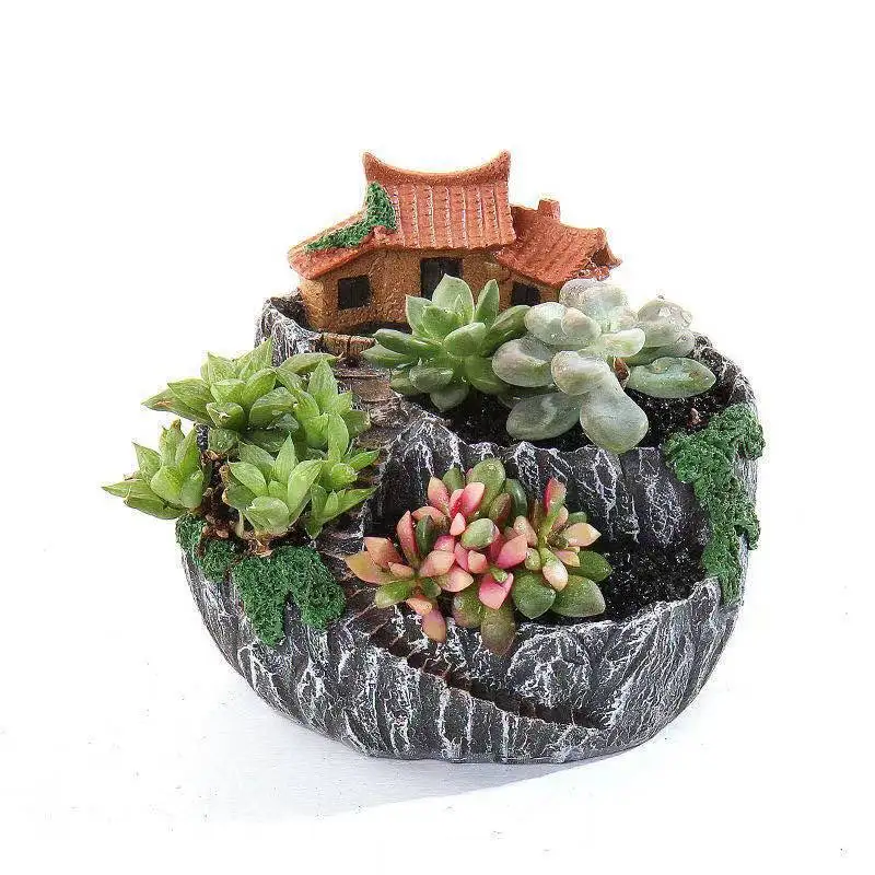 Garden Decoration Creative Oval House Succulent Flower Pot Resin Flowerpot Craft Planter Miniature Decoration Statue Supplies