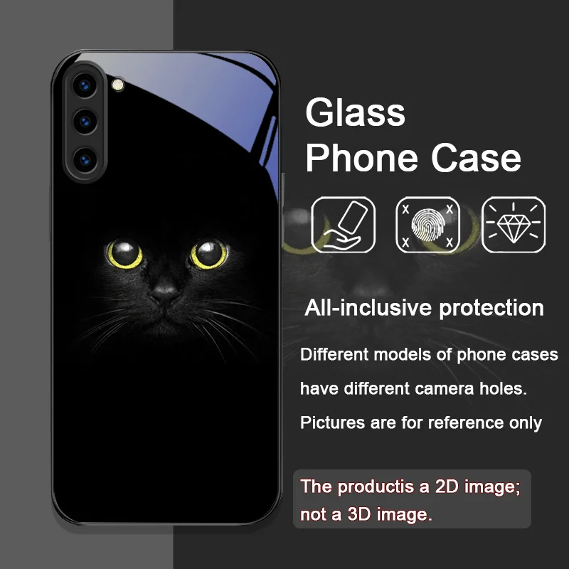 Фото Чехол для телефона из закаленного стекла Black Personality Cool Cat для Samsung Galaxy S25 Ultra S24 S23 Plus S22 S21 S20 FE M53 M55, задняя крышка №4