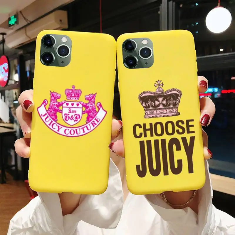 

Brand Juicyes Couture For Woman For Iphone 6 6s 7 8 Plus XR X XS XSmax 11 12 13 Pro Mini Max Candy Yellow Silicone Cover