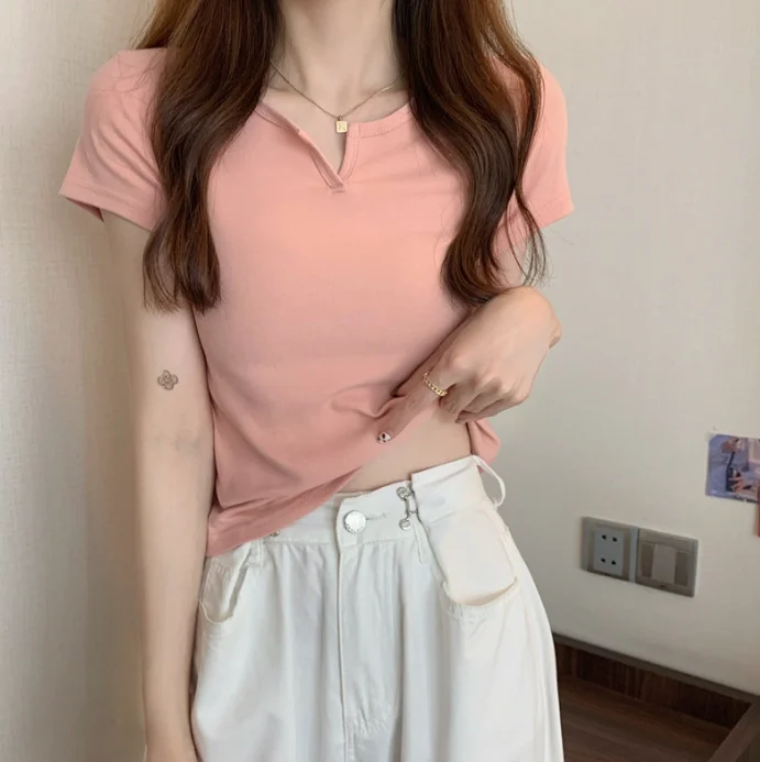 

Cotton short summer pink women's T-shirt