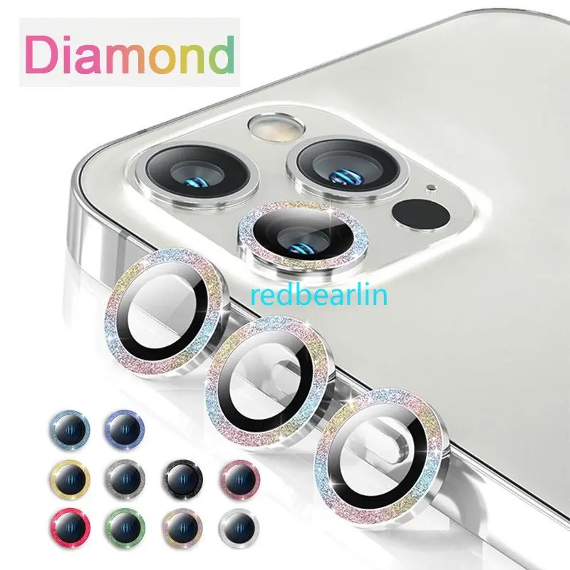 50pcs Glitter Camera Lens Protector On For iPhone 14 13 12 Pro Max Metal Ring Tempered Glass For iPhone 14 Pro Protective Cap
