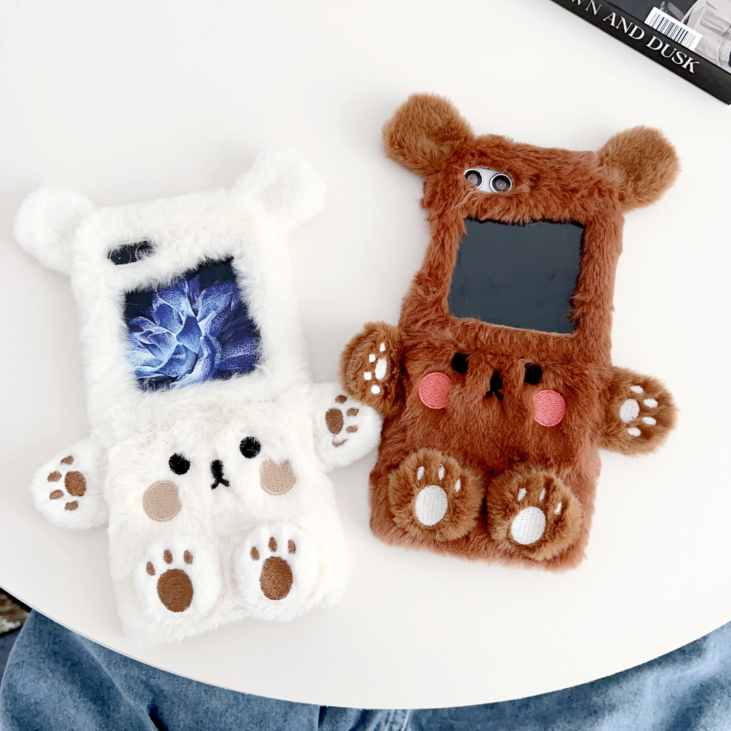 

For Samsung Galaxy Z Flip5 Japanese and Korean cute plush brown and white bear case Galaxy Z Flip3 4 5G phone case