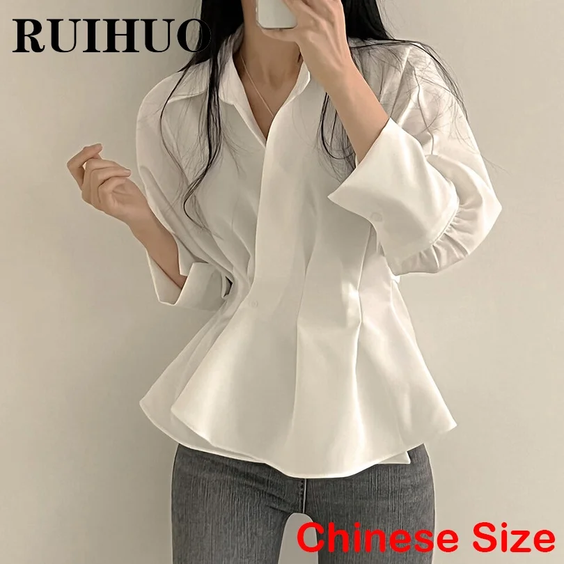 

Однотонные летние рубашки RUIHUO для женщин, корейская мода, Милый Летний Топ для женщин, китайский размер, искусственная кожа, Новое поступлен...