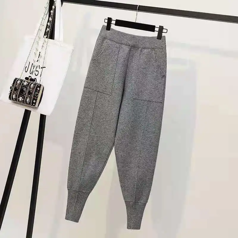 Свободные женские эластичные вязаные шаровары длинные зимние тренировочные