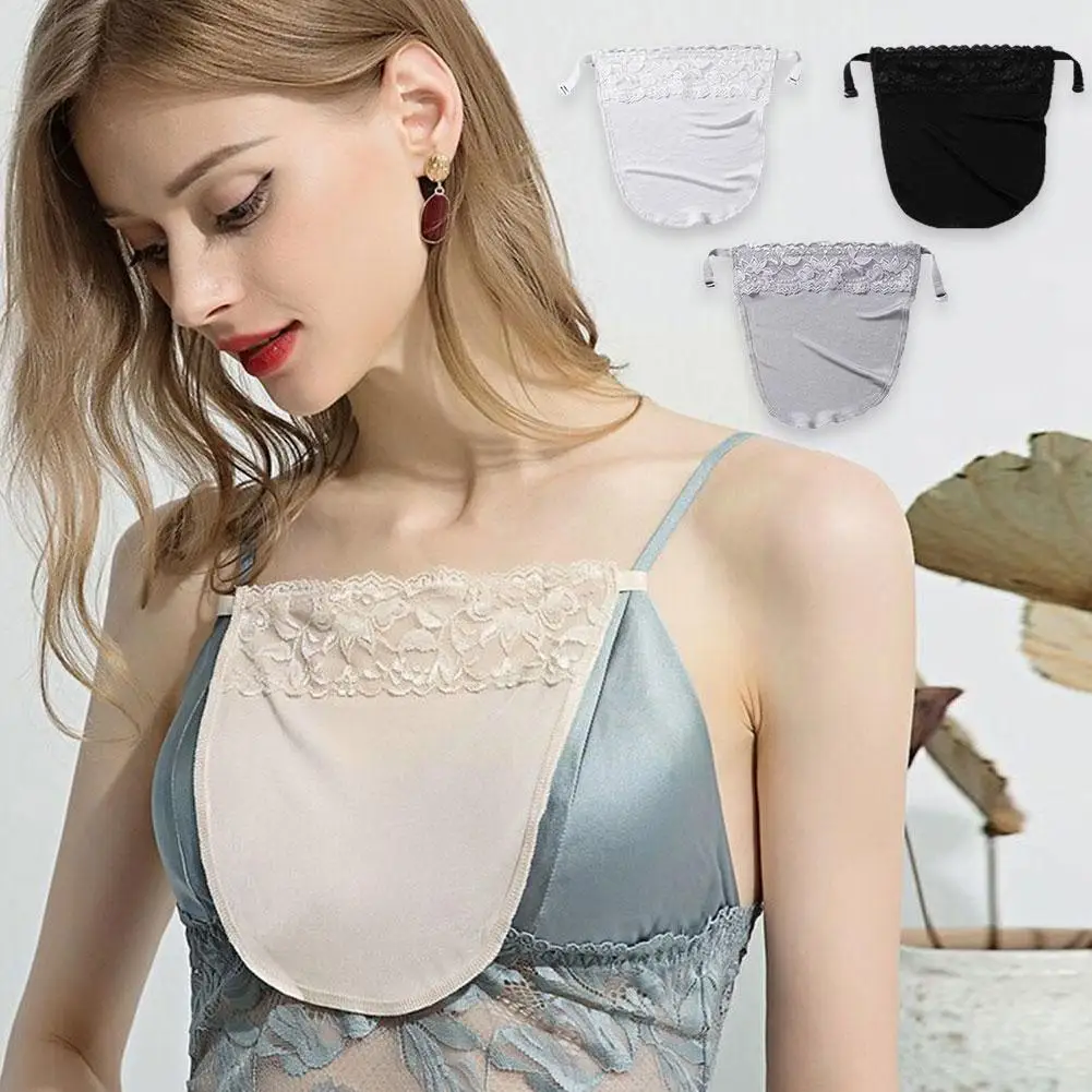 

Women's Lace Silk Cleavage Cover Up Camisole Color Invisible Clothes Clip-on Adjustable Top Anti-glare Breathable Tube P4N1