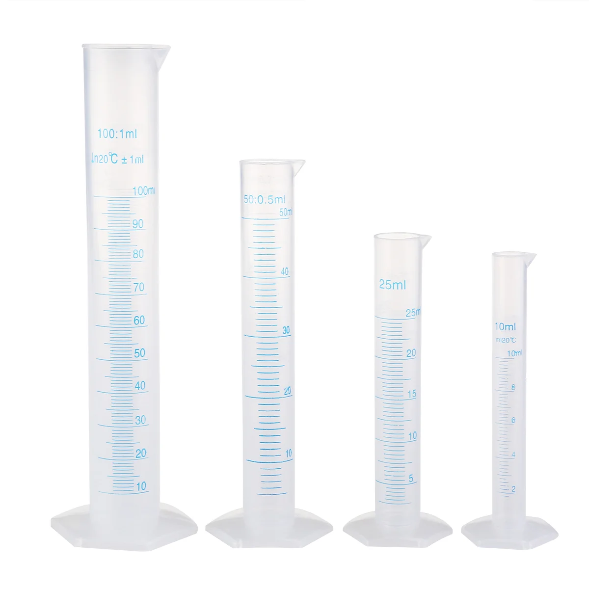 

PIXNOR 4pcs Transparent Measuring Plastic Graduated Cylinder 10ml / 25ml / 50ml / 100ml Test tubes Laboratory glassware
