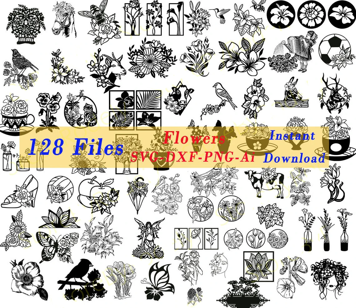 Коллекция 128 цветочных узоров шаблоны для лазерной резки файлы и гравировки с ЧПУ