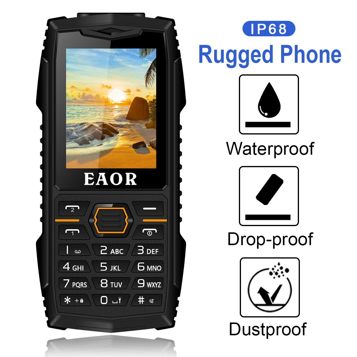 

GSM 2G Waterproof Rugged Phone Big Battery Feature Phone Dual SIM Dual Standby Bar Phone Push-button Telephone with Super Torch