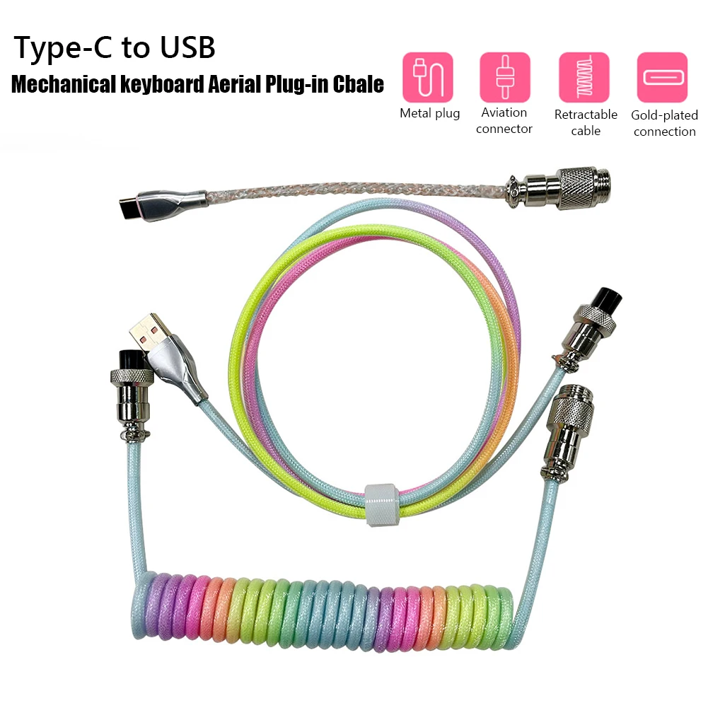 

Mechanical Keyboard Coiled Cable RGB Backlit 2.8m Type C USB Aviator Coiling Wire Plug Connector Spiral Paracord