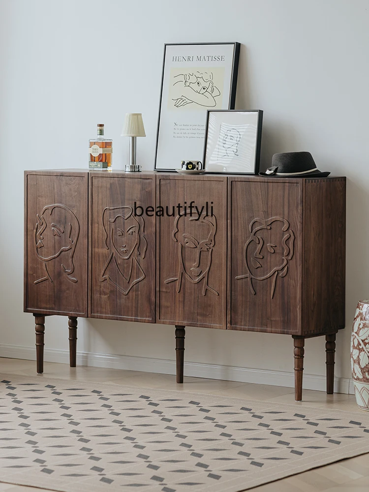 Боковой шкаф Zhonggu буфетный для гостиной из черного ореха твердая древесина ретро