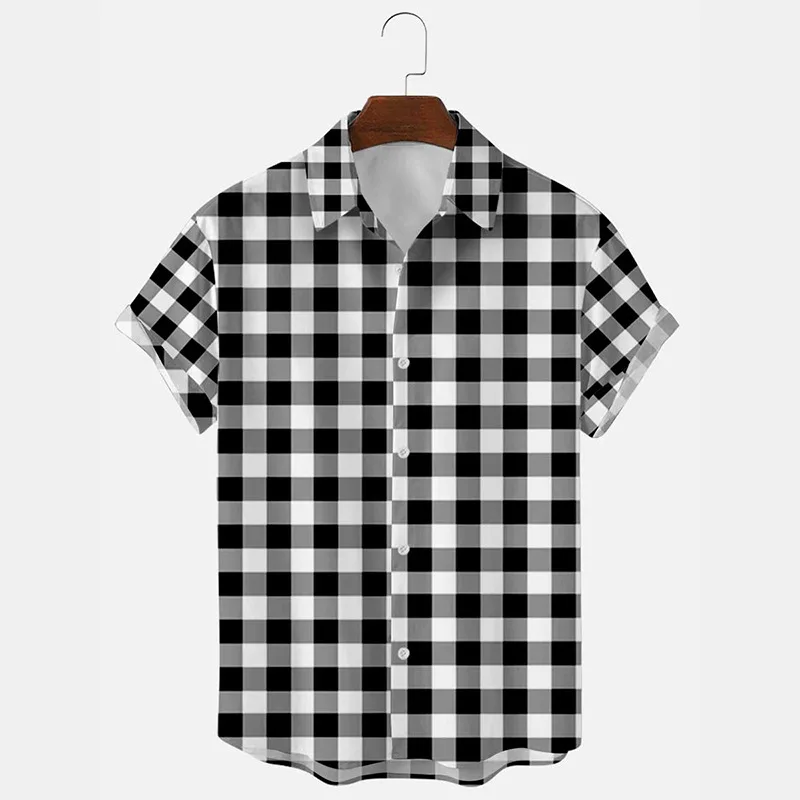 

2022 Summer New Men's Shirts Large Size Thin Section Plaid Lapel Loose Casual Printed Shirt Clothing Fashion Streetwear BB12