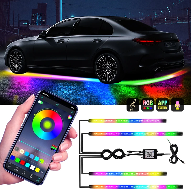 

Car Underglow Neon Light Flexible LED Strip Underbody APP Control RGB Dream Color Auto Decorative Ambient Atmosphere Lamps 12V