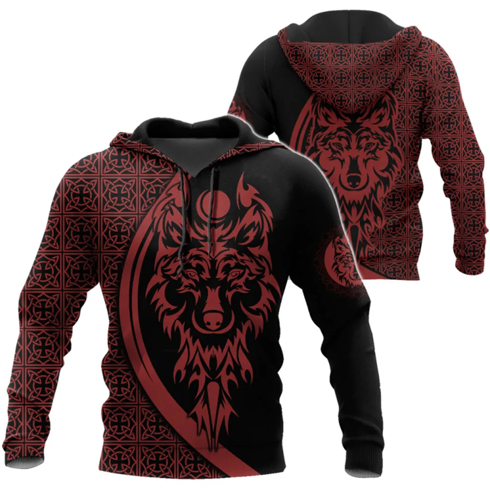 

Autumn 3D Wolf Totem Printed Sweatshirts Fashion Vikings Armor Texture Jackets Coat Outdoor Leisure Vintage Style Men's Clothing