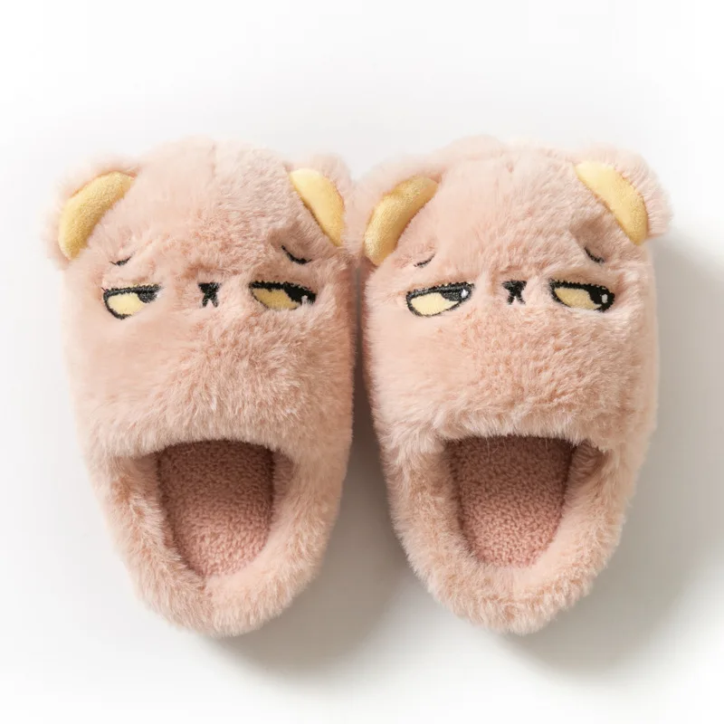 Suihyung Cartoon Bear Plush Slippers Women Winter Warm Home Cotton Shoes Soft Platform Flat Slides Lovers Indoor Floor Slippers