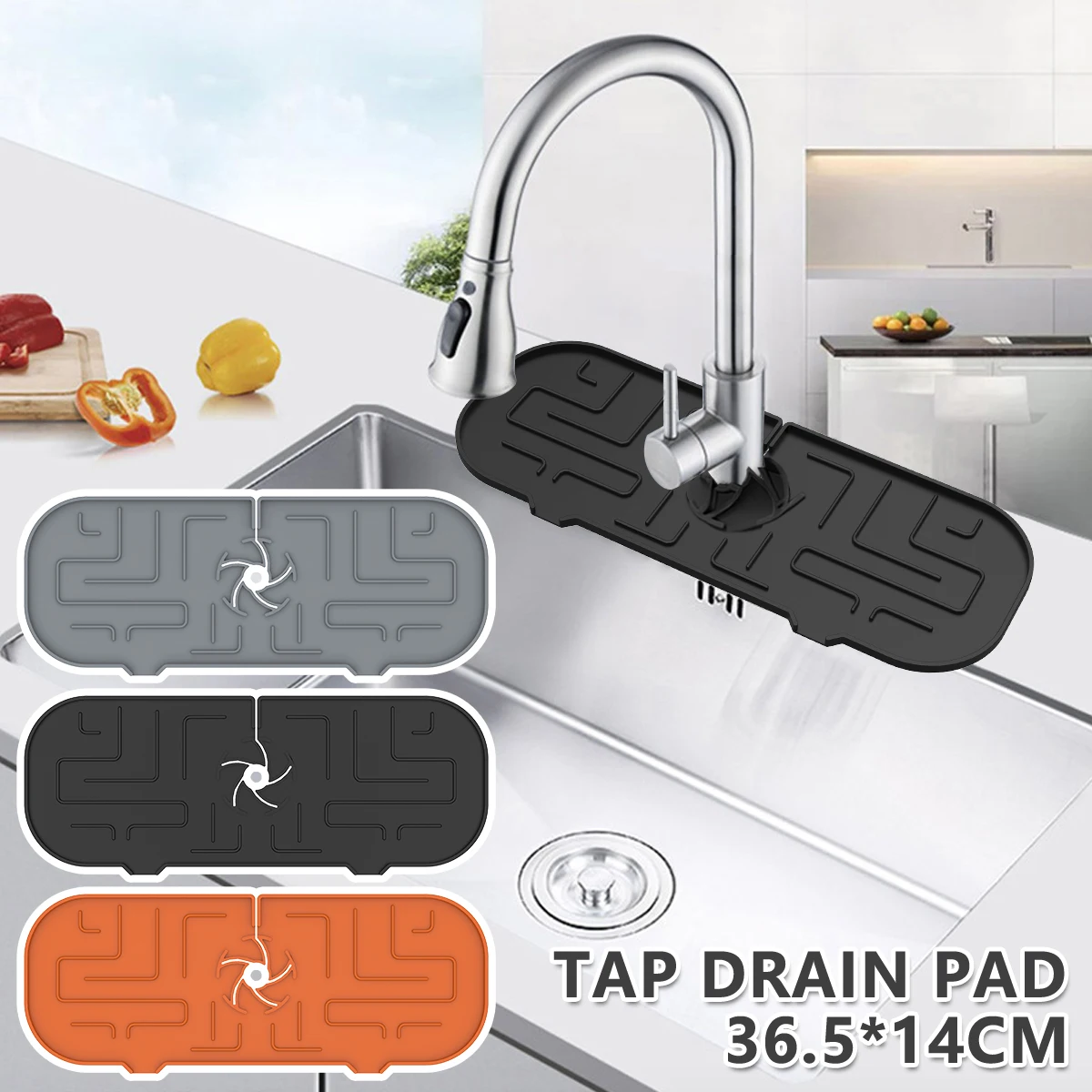

L Soft Silicone Water Faucet Absorbent Mat Single Hole Faucet Drying Mat Reusable Faucet Splash-proof Guard Countertop
