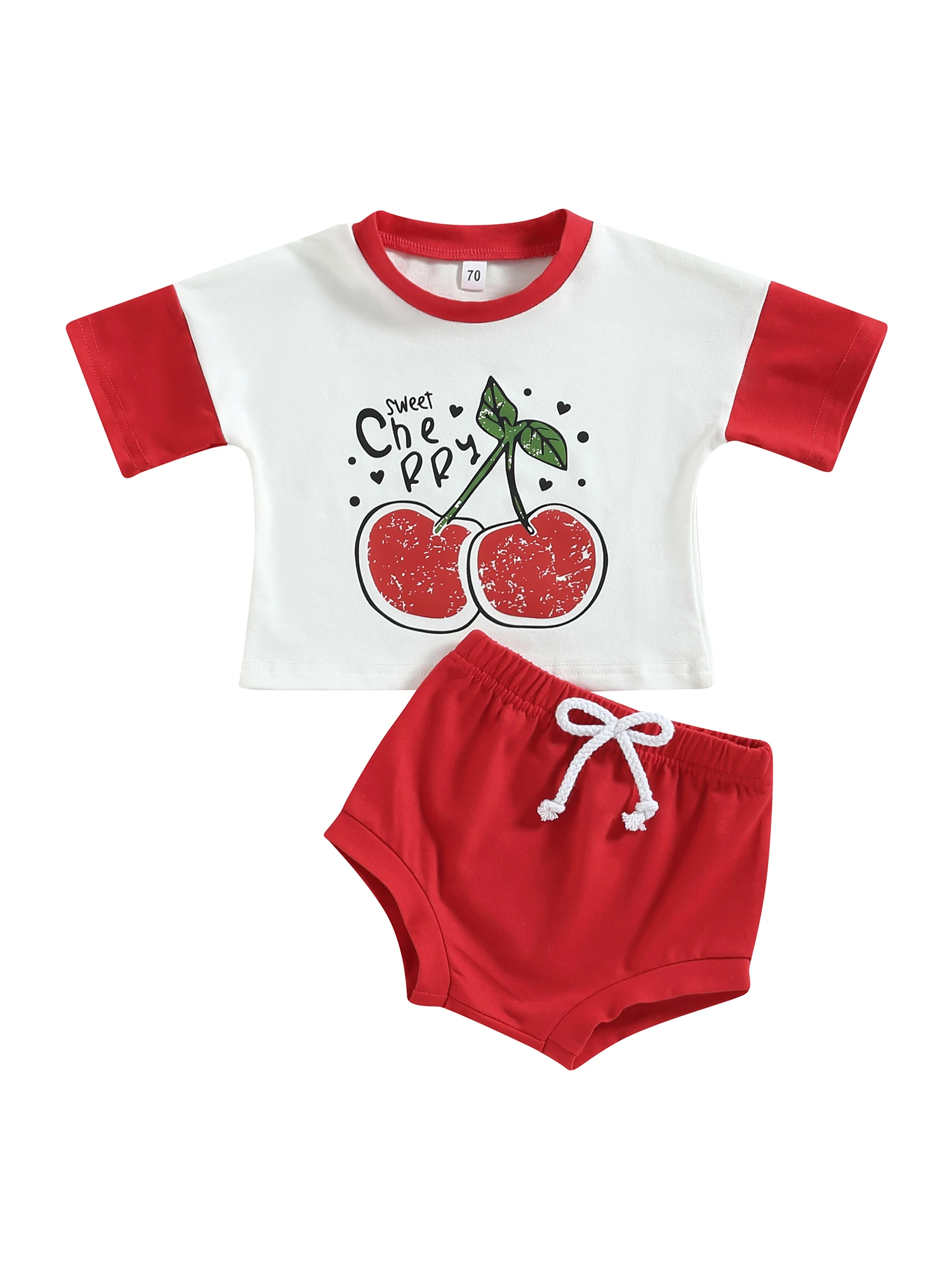 Baby Girls Summer Outfit Cute Fruit Letter Print Short Sleeve T-Shirt Top Elastic Casual Shorts Casual Matching Clothes Set