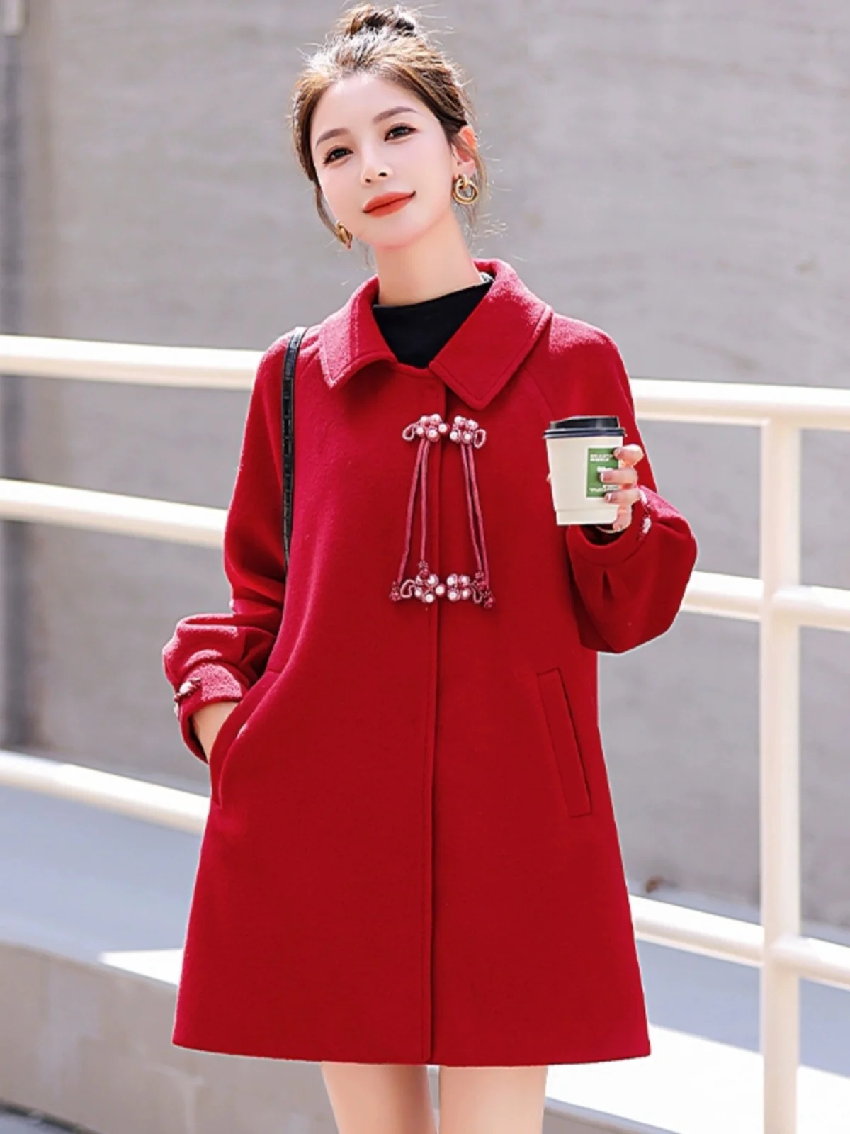 Jiaxing фиолетовое двустороннее шерстяное пальто для женщин новинка 2024