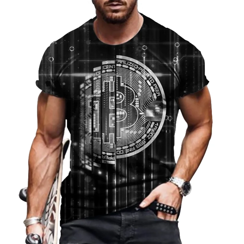 Men'S Short Sleeved T-Shirt, Summer Comfortable Short Sleeved, 3d Digital Currency Printing, Casual,