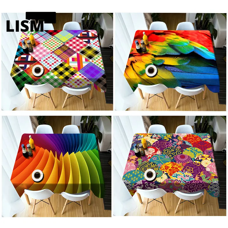 

3d Colorful Geometric Tablecloth for Dining Table Washable Dustproof Table Cloths Waterproof Rectangular Party Wedding Decor