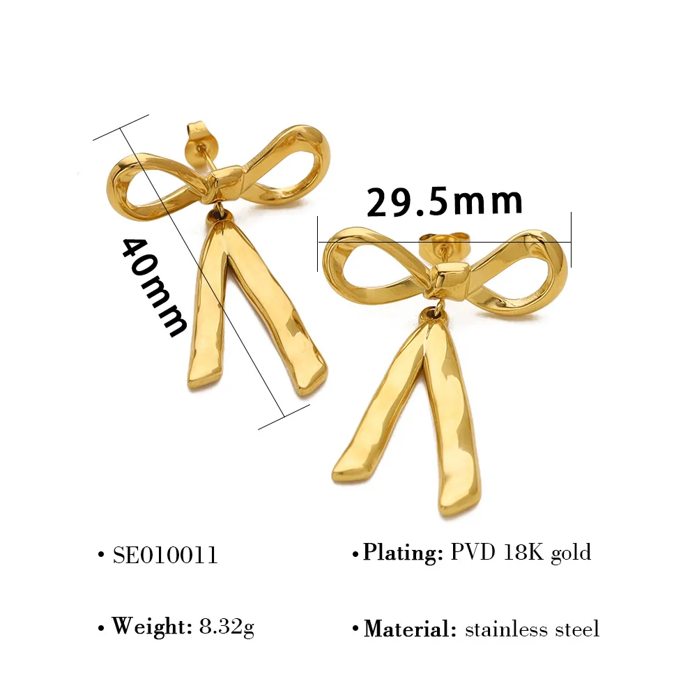 Модные серьги-гвоздики из нержавеющей стали в форме банта покрытые 18-каратным