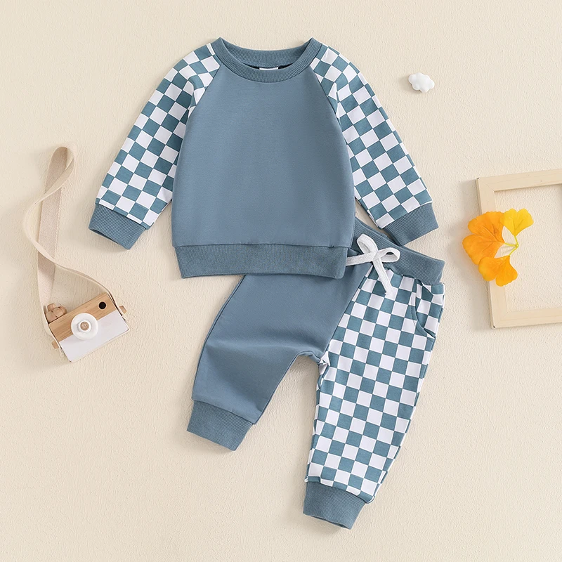 Осенний комплект для маленьких мальчиков Lioraitiin 2024-06-29 шахматная Толстовка с