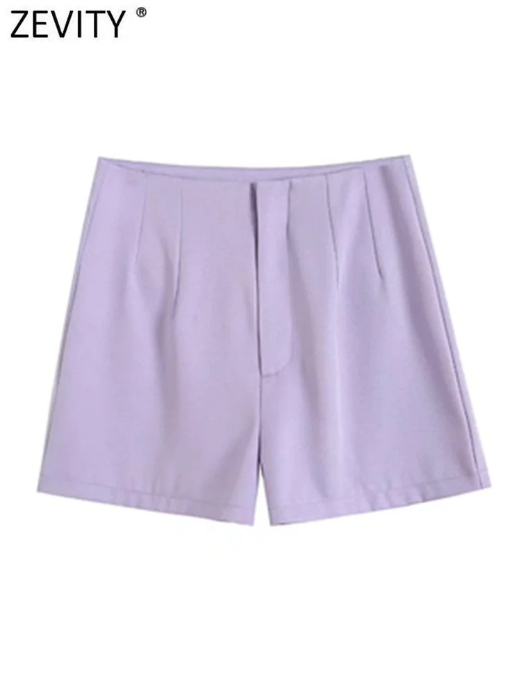 

ZEVITY New Women Fashion Solid Color High Waist Casual Shorts Lady Zipper Fly Pocket Shorts Chic Pantalone Cortos P1223
