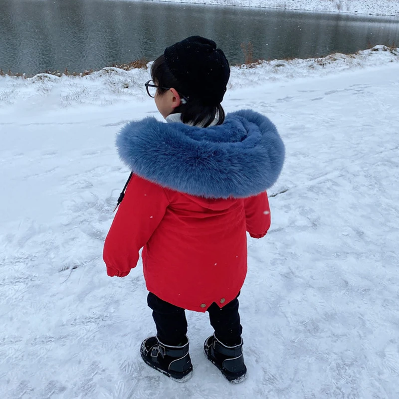 2022 Faux Fur Boy Hoodie Jacket Thick Warm Girl Coats Winter Windproof Children Parkas Outerwear Teenager Kids Snowsuits Clothes