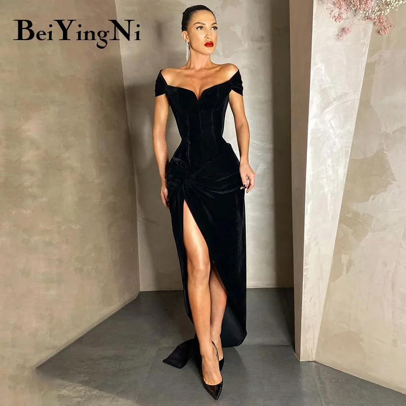 

Beiyingni Women's Dresses V-neck Split Bandage Short Sleeve Velvet 2022 Long Dress Slim Fashion Elegant Gorgeous Female Vestidos