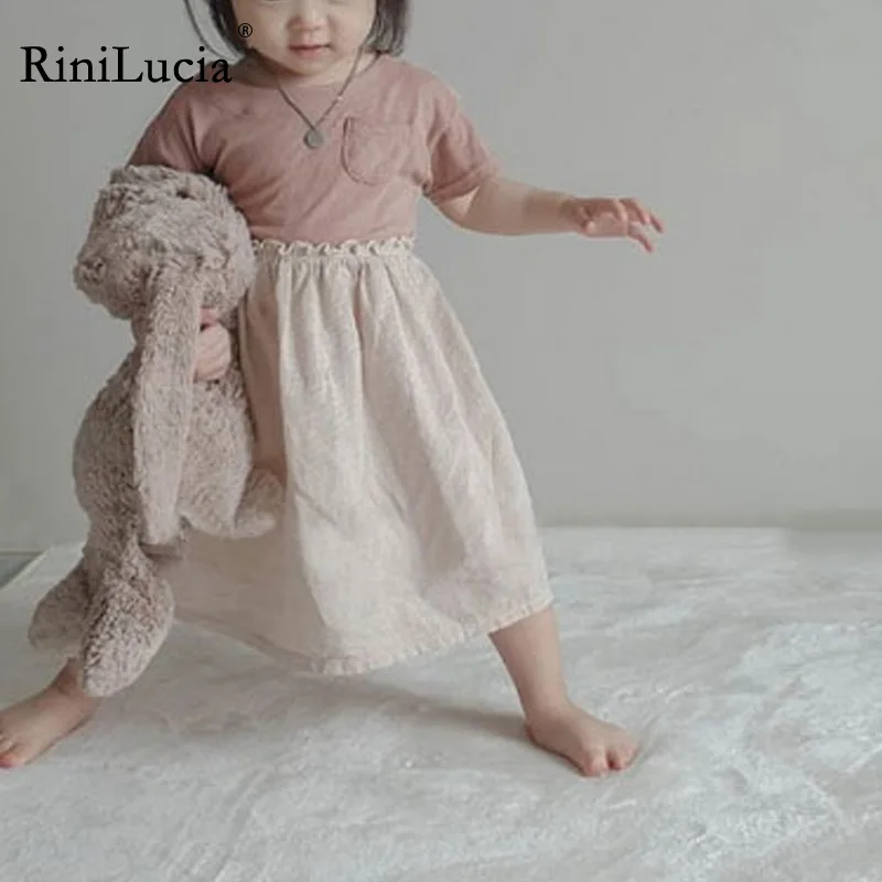 

RiniLucia Summer Baby Dress Cotton Infant Dress Baby Girls Dress Splicing Toddler Girls Dress Casual Kids Dresses Clothing