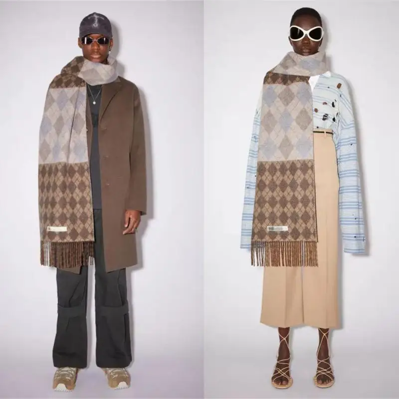 

New Ac Studios Winter Warm Scarf Solid Cape Wraps Female Bandana Pashmina Luxury Imitation Cashmere Men Women Scarf Long Tassel