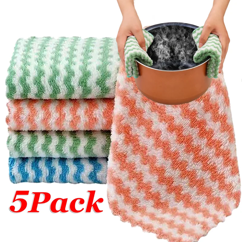 

1/3/5Pcs Kitchen Cleaning Rags Non-Stick Oil Washing Dish Wiping Rags Coral Fleece Wipe Kitchen Cloths Household Cleaning Tools
