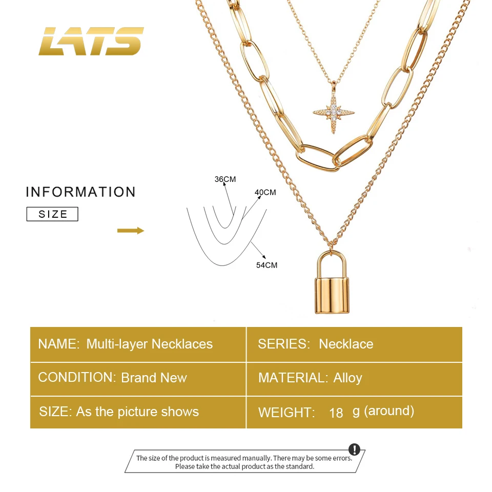 LATS Fashion Multi Layer Lock Portrait Pendants Necklaces for Women Gold Color Metal Key Heart Necklace New Design Jewelry Gift images - 6