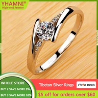 cute female small round zircon stone ring vintage tibetan silver wedding jewelry promise crystal engagement band rings for women