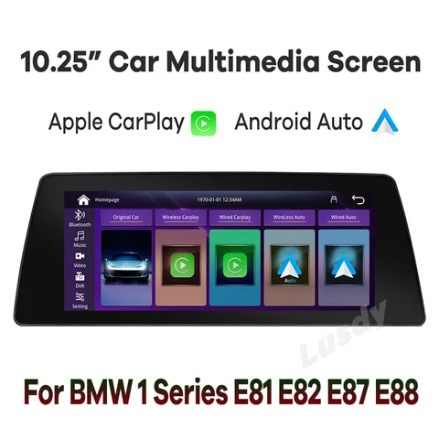 10,25 "Беспроводной автомобильный мультимедийный Apple CarPlay Android для BMW 1 серии E81 E82 E87 E88, сенсорный экран для камеры Linux