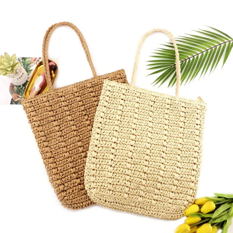 

Женская плетеная Сумка, летняя Соломенная Сумка-тоут с высокой текстурой, дорожная сумка для покупок,