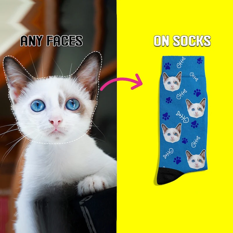 Custom Print Your Photo Pet Face Socks Personalized Socks Logo Fashion Funny Cotton DIY Design Birthday Valentine's Novelty Sock