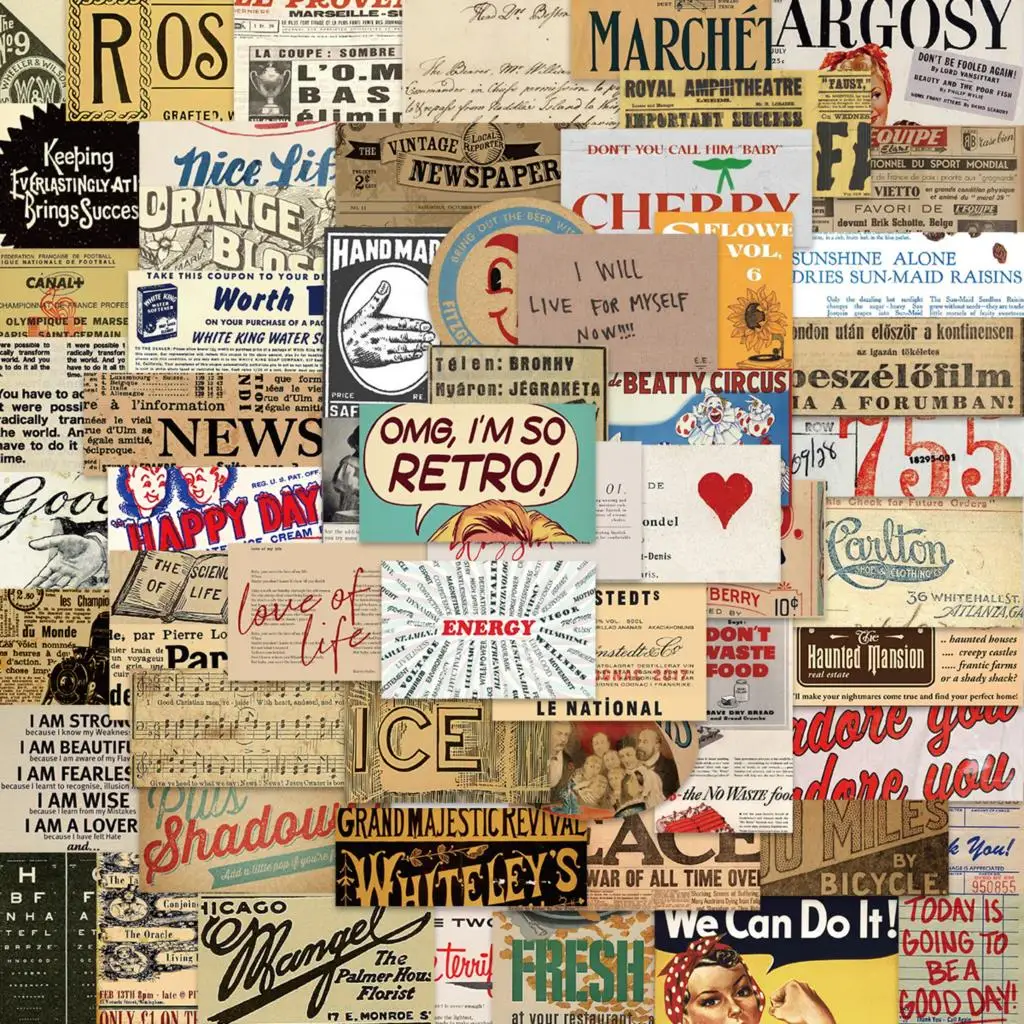 

10/58PCS Retro 90s Title Stickers Vintage For DIY Kids Old Notebook Luggage Motorcycle Laptop Refrigerator Decal Decor Toys