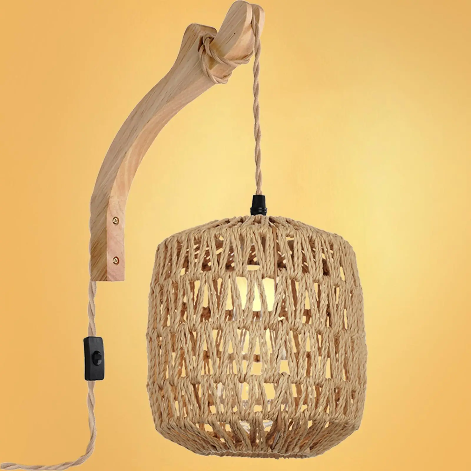 

Настенный светильник с абажуром, плетеный вручную, в стиле бохо, настенное бра с деревянным кронштейном, настенное бра для крыльца, детской, спальни